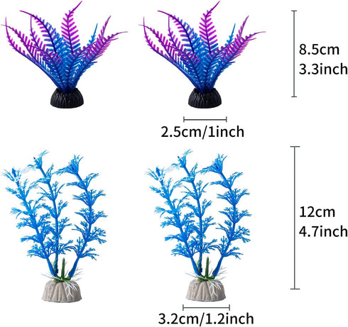 10 Pack Artificial Aquarium Plants, Small Size 4 inch Approximate Height Fish Tank Decorations Home Décor Plastic Blue...