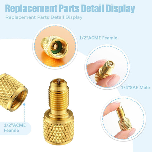 15 Pcs R134a Refrigerant Tank Adapters 1/4" to 1/2" R134a 1/2" to 1/4" Brass Adapter Connector R134a Adapter with Valve Core Washer Gasket Valve C...