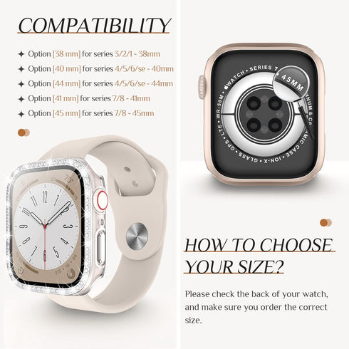 Goton 2 Pack Bling Screen Protector Case for Apple Watch Series 9 8 7 41mm with Tempered Glass, Women Glitter Diamond Rhinestone Full Protective B...