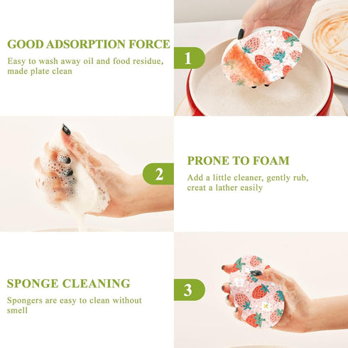 3PCS Scrub Sponges Cute Strawberry Pop-up Dish Sponge for Cleaning Kitchen Bathroom Household Non-Scratch Scrubber...