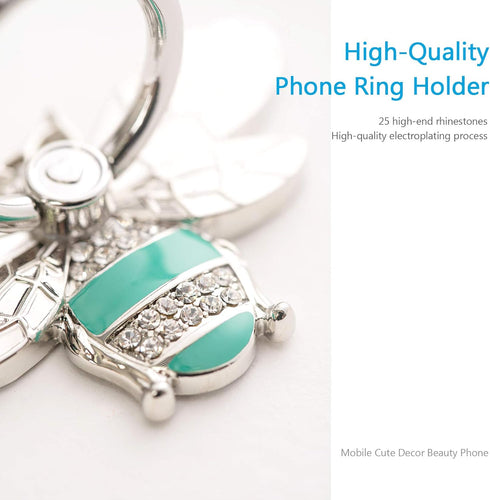 Allengel Bee Phone Ring Holder Finger Kickstand with Crystal, Cute Phone Ring Grip Holder for iPhone or Smartphone Cases, Silver Turquoise...