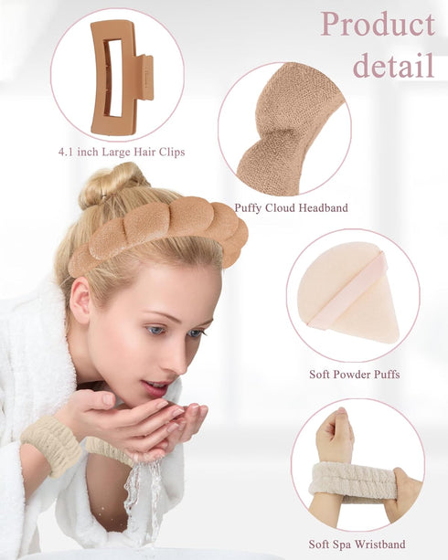 COCIDE 6 Pcs Spa Headbands for Women Washing Face Wristband Set Makeup Skincare Hairbands for Girls Terry Cloth Puffy Padded Headwear Non Slip Thi...