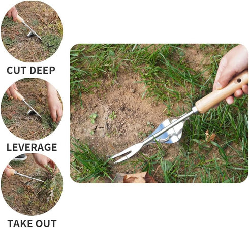 Hailkole Weeding Tool V-Shaped Forks,Stainless Steel Weed Puller Tool with Metal Leverage Base to Easy Weed Removal & Deeper Root Digging,Manual H...