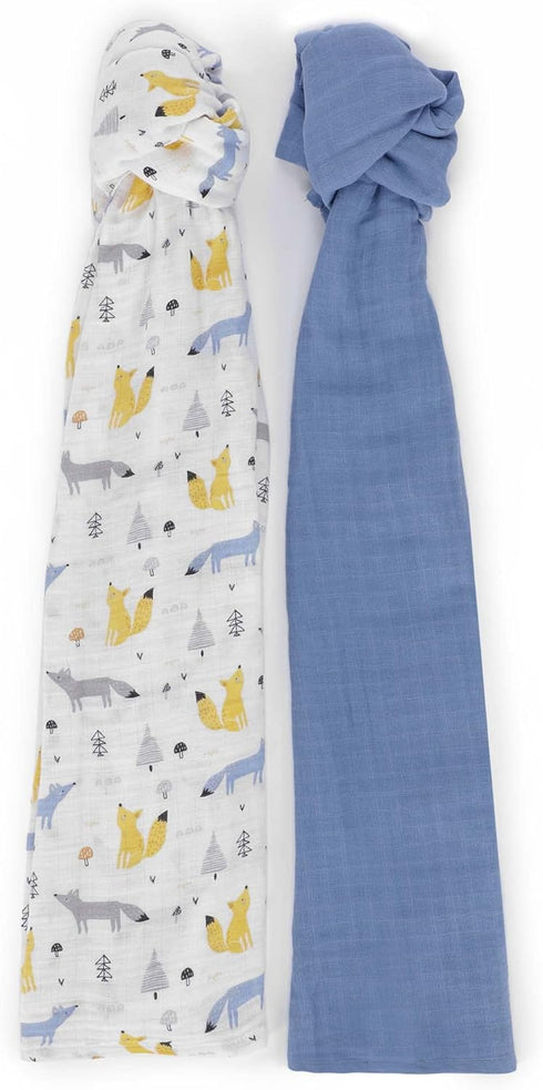 Featherhead™ 2-Pack 100% Cotton Muslin Swaddle Blankets for Baby Boy - Large 47”x 47” - Pre-Washed, Soft, & Breathable - Newborn Essential & Perfe...