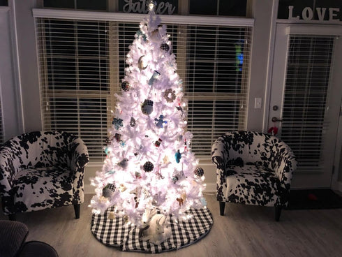 yuboo Buffalo Christmas Tree Skirt, 48 Inches White and Black Checked Ornaments for Farmhouse Buffalo Plaid Christmas Decor...