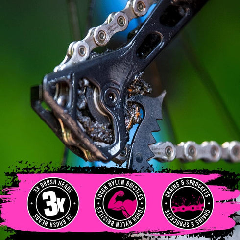 Muc-Off Claw Brush - Bike Cleaning Brush with Three Heads and Durable Nylon Bristles - Perfect for Cleaning Chains, Cassettes and Sprockets...