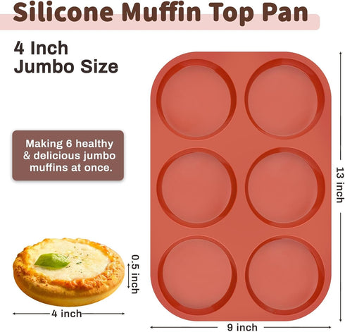 JOERSH Silicone Egg Mold for Breakfast Sandwiches 4" Jumbo Size Muffin Top Pan, Non-Stick Round Silicone Molds for Baking Hamburger Bun, Eggs and ...