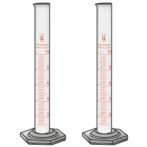 10ml Graduated Cylinder, Borosilicate 3.3 Glass, Single Metric Scale, Karter Scientific 246F7 (Pack of 2)...