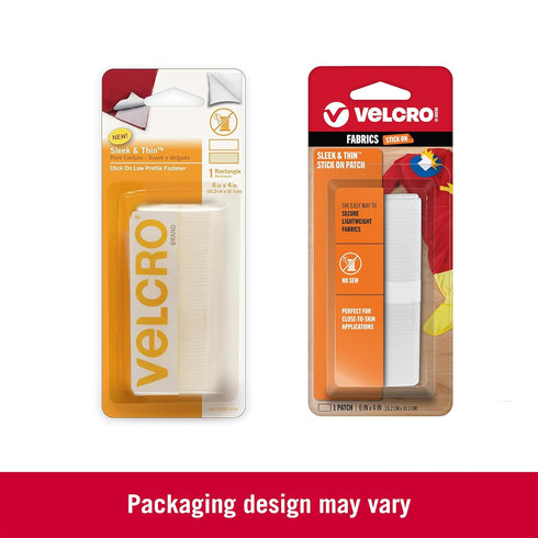 VELCRO Brand Sleek and Thin Stick On Wide Rectangle for Fabrics | 6in x 4in, White | Soft on Skin Ultra Light | Adhesive Back No Sewing Needed...