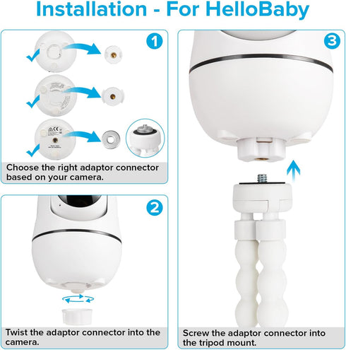 Tripod Baby Monitor Mount for HelloBaby HB65/HB40/HB6550/HB66/HB6339/HB6550 Pro, ANMEATE SM935E, Flexible Baby Camera Mount Attach Your Camera Whe...