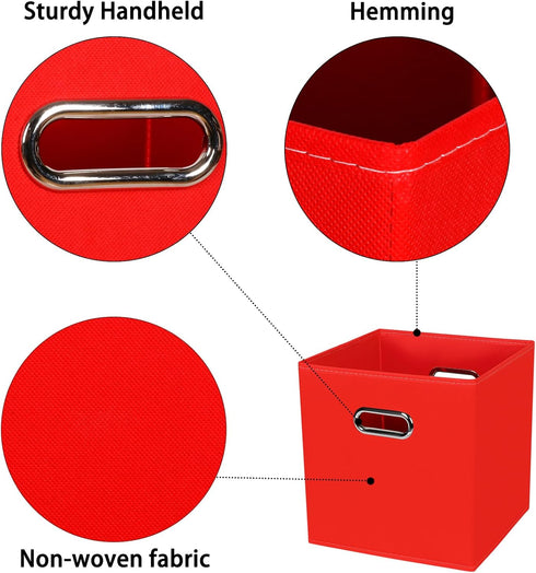 Black Foldable Storage Cubes Bins , Fabric Storage Box Cubes Organizer Baskets with Dual Handles for Home Organizer (Red)...