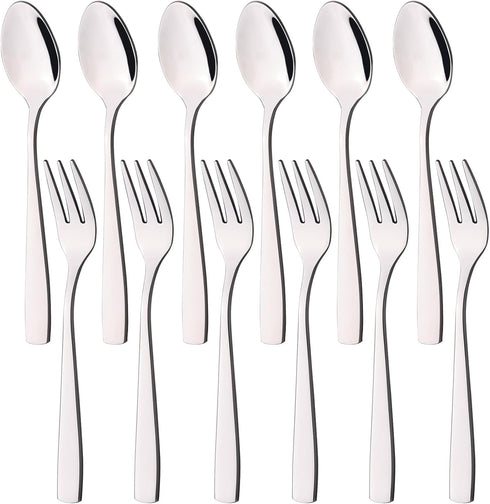 Begale 12-piece Stainless Steel Tea Spoons and Tasting Appetizer Cake Forks, 6 Tasting Forks + 6 Teaspoons...