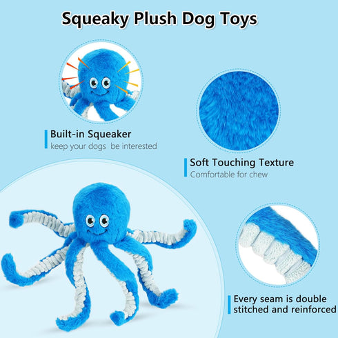 Large Squeaky Dog Toys Octopus Stuffed Puppy Toys- Tug of War Dog Toys Interactive Plush Dog Chew Toys for Small, Medium and Large Dogs...