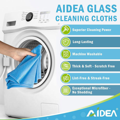 AIDEA Microfiber Glass Cleaning Cloths-8PK, Lint Free Streak Free Cleaning Towels, Quickly Clean Windows, Glass, Mirrors, Windshields, Stainless S...