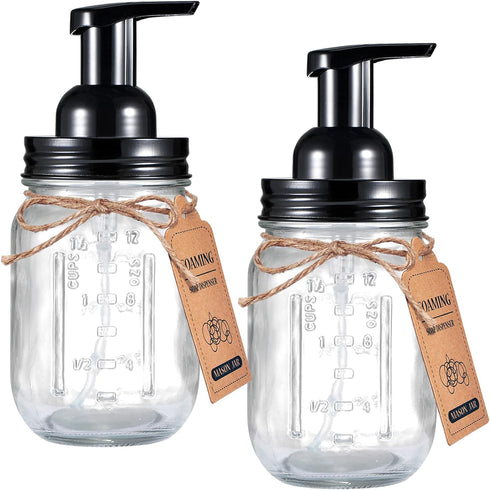 SheeChung Mason Jar Foaming Soap Dispenser-Rustproof Stainless Steel Lid & Foaming Soap Pump, Refill Foam Hand Soap Dispenser Glass for Bathroom K...