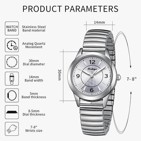 BOSHIYA Women's Stretch Band Watch Easy Reader 30mm Analog Quartz with Stainless Steel Elastic Strap Waterproof Ladies Wristwatch Gold/Silver...