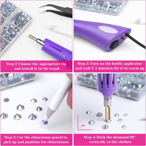 Hotfix Rhinestones, Cridoz 6040Pcs Hot Fix Rhinestones Crystal AB Stud with Tweezers and Rhinestone Picker Tool Pens for Bedazzler Crafts on Fabri...