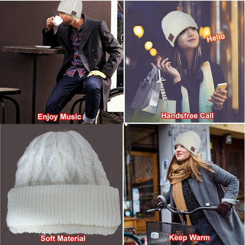 Wireless Beanie Hat Men Women Headphone Music Hat Winter Cap Stereo Headset Speaker Microphone Earphone Outdoor (White)...
