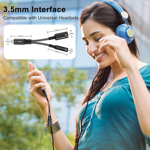 2-in-1 USB C to 3.5mm Headphone and Charger Adapter, USB C PD 3.0 Quick Charging Port to Aux Audio Jack & 60W Fast Charging Dongle Cable Compatibl...