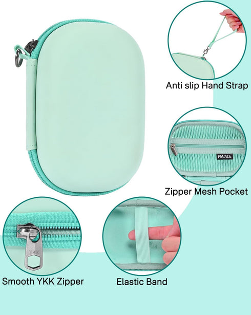 RAIACE Hard Travel Storage Case Compatible with SUPVAN E10 Mini Label Printer, Mesh Pocket for Label Paper, Cables and accessories. - Green...