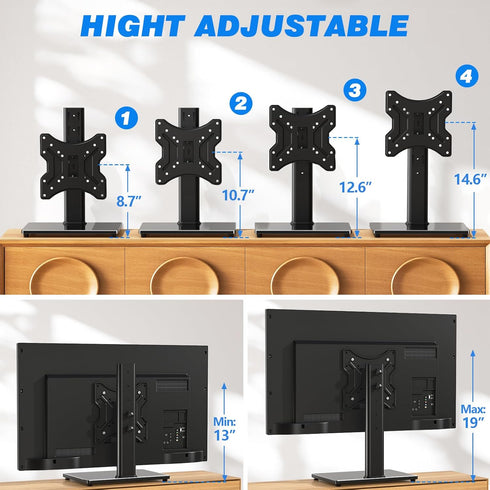 Rfiver Universal Swivel Tabletop TV Stand for Flat Screens 23 24 26 32 39 40 42 43 Inch, Heavy Duty Center Pedestal Stand Replacement with Black T...