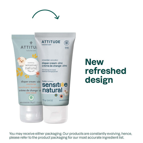 ATTITUDE Diaper Cream with Zinc & Oatmeal for Baby with Sensitive Skin, Plant and Mineral Based, Dermatologically Tested, Vegan, Unscented, 2.6 Oz...