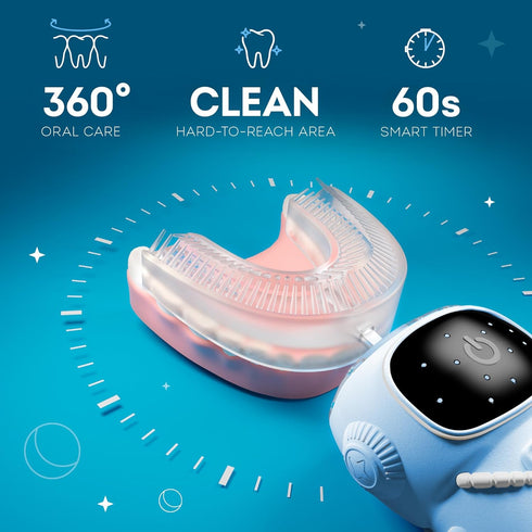 Sensory 360 Round U-Shaped Astronaut Design Mouthguard Electric Toothbrush for Kids Ages 2-7 - Automatic Memory Function - 5 Modes Toothbrush with...