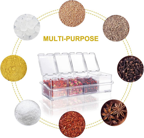 HANHAN Clear Seasoning Boxes 4 PCS, Messar Acrylic Spice Shakers Spice Jars Spice Pots Cruet Jars Condiment Bottles Kitchen Storage Containers wit...