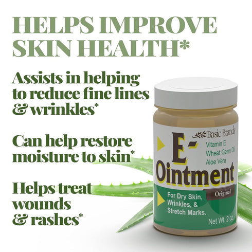 Basic Brands - Vitamin E Ointment - 2oz - Moisture Enhancing - Can Help Reduce Appearance of Scars, Stretch Marks, Fine Lines & Wrinkles - 2-Pack...