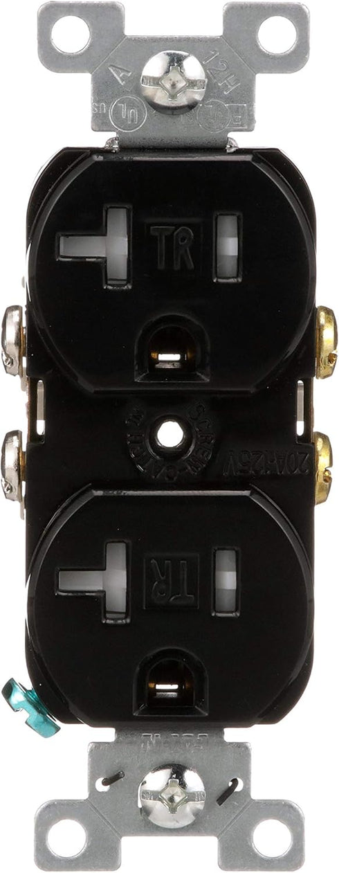 Eaton TRBR20BKBXSP 20-Amp 3-Wire 125-Volt Tamper Resistant Commercial Grade Duplex Receptacle 2-Pole, Black...