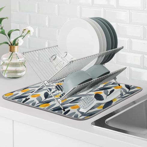 Dish Drying Mat for Kitchen Counter Pad Rack Mat Countertop Dishes, 16'' x 18'' Microfiber Dish Drying Mat Super Absorbent Dishware drying pad Dry...