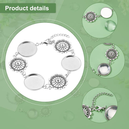 PH PandaHall 10pcs Bracelet Bezel Settings for Jewelry Making, 304 Stainless Bracelet Blank with 22mm Round Cabochon Settings Bezel Tray for Jewel...