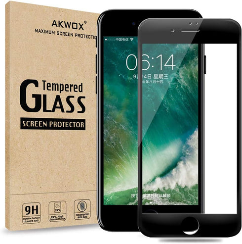 AKWOX AK-GL017BK iPhone 7 8 Screen Protector, Full Cover iPhone 7 Tempered Glass (Pack of 2), Black Edge...