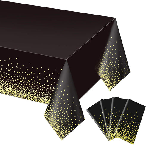 Gexolenu 4 Pack Black and Gold Plastic Tablecloth for Rectangle Tables(54" x 108"), Party Table Cover for Birthday, Table Cloths for Graduation, R...