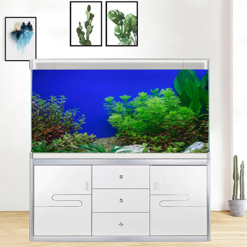 Lake Aquatic Plant Aquarium Background, Underwater River Bed Nature Green Plant Fish Tank Backdrop Decor, Polyester Fabric with 6 EVA Double-Sided...