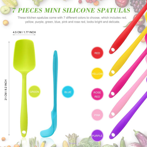 Patelai Silicone Spatulas, 7 Pieces 8.2 Inch Small Rubber Spoon Non Stick Kitchen Spatulas Heat Resistant Flexible Scrapers Baking Tool for Cookin...