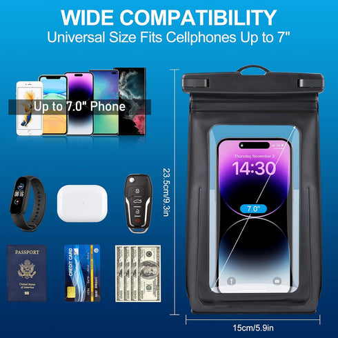 2 Pack Waterproof Phone Pouch Floating Large Waterproof Cellphone Dry Bag Case for iPhone 14 13 12 11 Pro Max XS XR X Galaxy S21 Samsung S22 Up to...