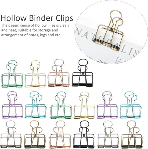 16pcs Binder Clips, Colorful Hollowed Metal Binder Clips Multicolor Paper Binder Clips Metal Paper Clips Iron Wire Paper Clamps for Office Supplie...