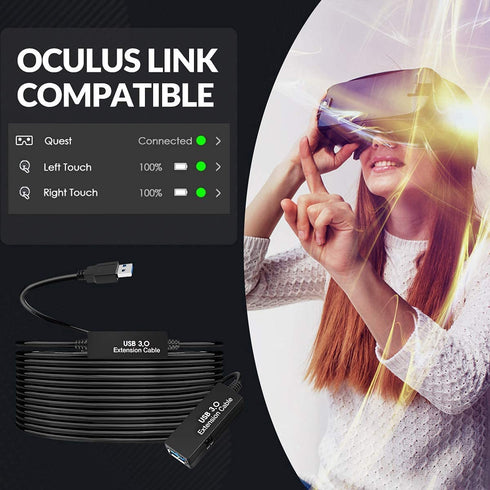 16.4FT USB 3.0 Extension Cable,USB 3.0 Extension Cord A-Male to A-Female,Compatible with Oculus Quest 3 VR Headset,Hard Drive,Printer,Keyboard, Mo...
