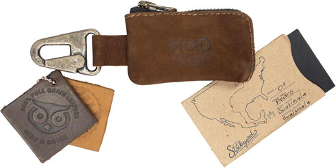 Hide & Drink, Car Key Holder with Keyring, Headphone & Charging Cables, Cash Zipper Case with Clasp, Full Grain Leather, Handmade, Swayze Suede...
