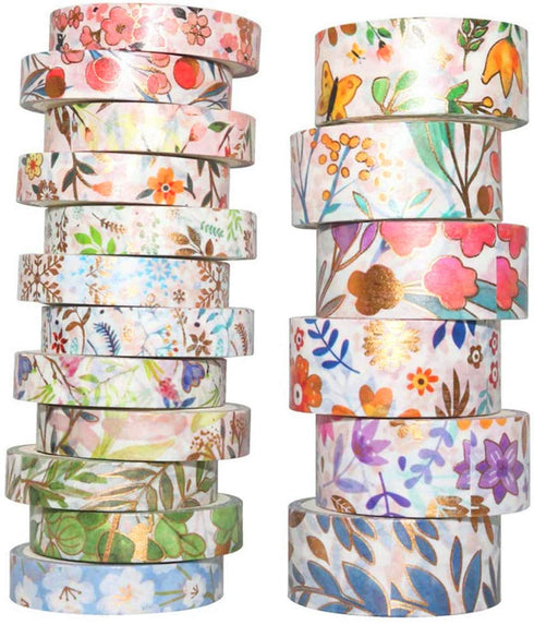 YUBX 18 Rolls Floral Gold Washi Tape Set VSCO Foil Masking Decorative for Arts, DIY Crafts, Bullet Journal Supplies, Planners, Scrapbook, Card/Gif...