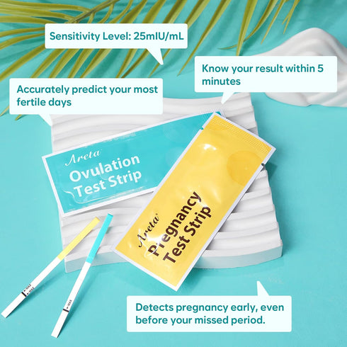 Areta Ovulation & Pregnancy Test Strips: 30 Ovulation Strips & 10 Pregnancy Tests Combo Kit | Accurate at-Home Fertility Tracker | Highly Sensitiv...