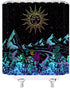 Abstract Mountain Shower Curtain Boho Sun Moon Landscape Night Star Celestial Colorful Flower Cactus Black Unique Modern Fashion Design Gothic Bat...