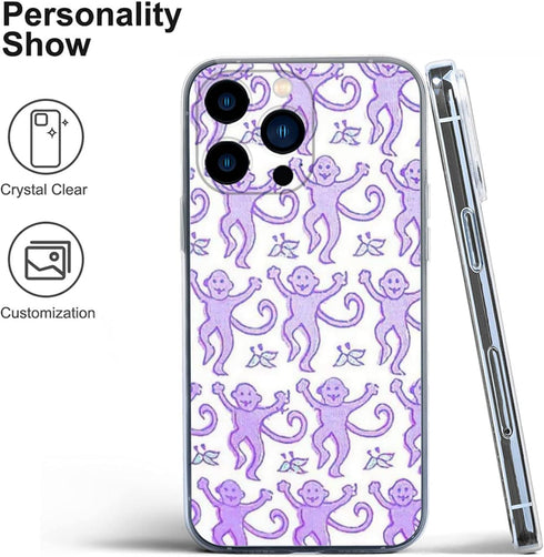 Phone Case Purple Roller Monkey Compatible with iPhone 13 Case Accessories Rabbit Print Shock Scratch 3D Waterproof Transparent...