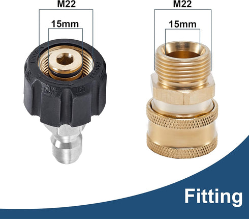 Pressure Washer Quick Connect Fittings, M22 15mm to 3/8 Inch Quick Connect Kit, Pressure Washer Hose Adapter, 4 Pieces...