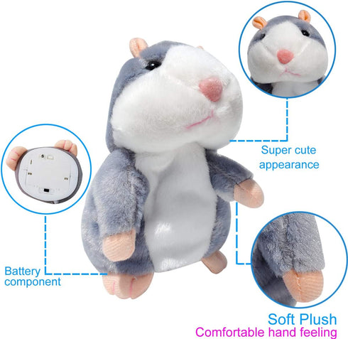 Talking Hamster Repeats What You Say Mimicry Pet Toy Plush Buddy Mouse with Interactive Function, Gift for Kids Birthday and Parties (Gray)...
