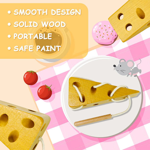 Early Development Toys Wooden Lacing Toys, Montessori Activity Kids Cheese Toys, Children Learning Educational Wood Block Puzzles Toy for Toddlers...