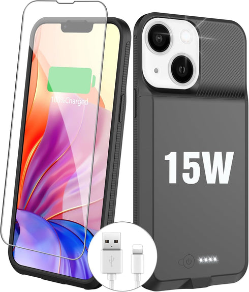 GIN FOXI Fast Charging Battery Case for iPhone 13/13 Pro/14/14 Pro, 15W Wireless Charger Slim Travel 7000mAh Power Bank Anti-Slip TPU Extra Pack f...