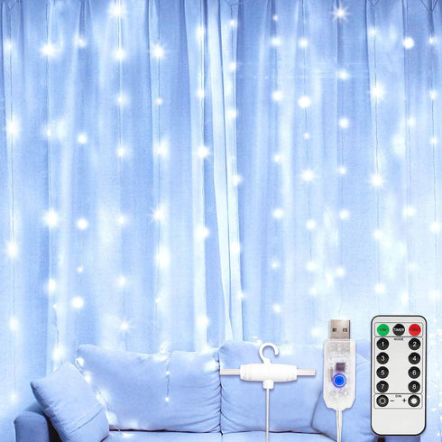 Curtain Lights 300 LED Twinkle Fairy Lights with Remote USB Powered for Wedding Christmas Backdrop for Bedroom Home Room Decor (White)...