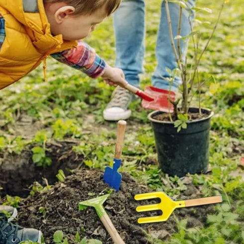Beach Toys for Kids, 6 Pcs 8'' Kids Gardening Tools Sand Toys Set, Metal Garden Tools with Sturdy Wooden Handle, Cylinder, Spoon, Fork, Rake, Flat...